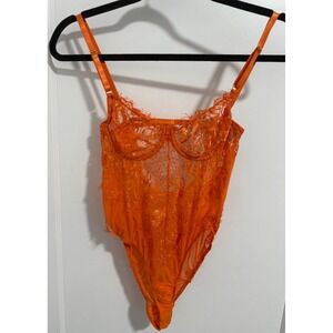 Windsor‎ ORANGE LACE TEDDY BUSTIER BODYSUIT ONE PIECE SEAMLESS LINGERIE